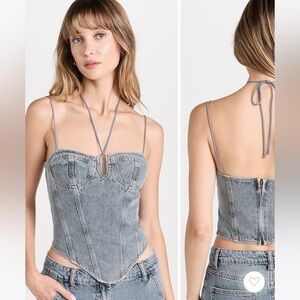 NWT LIONESS DEL GATO FADED DENIM CORSET BUSTIER JEAN HALTER TANK CAMI CROP TOP